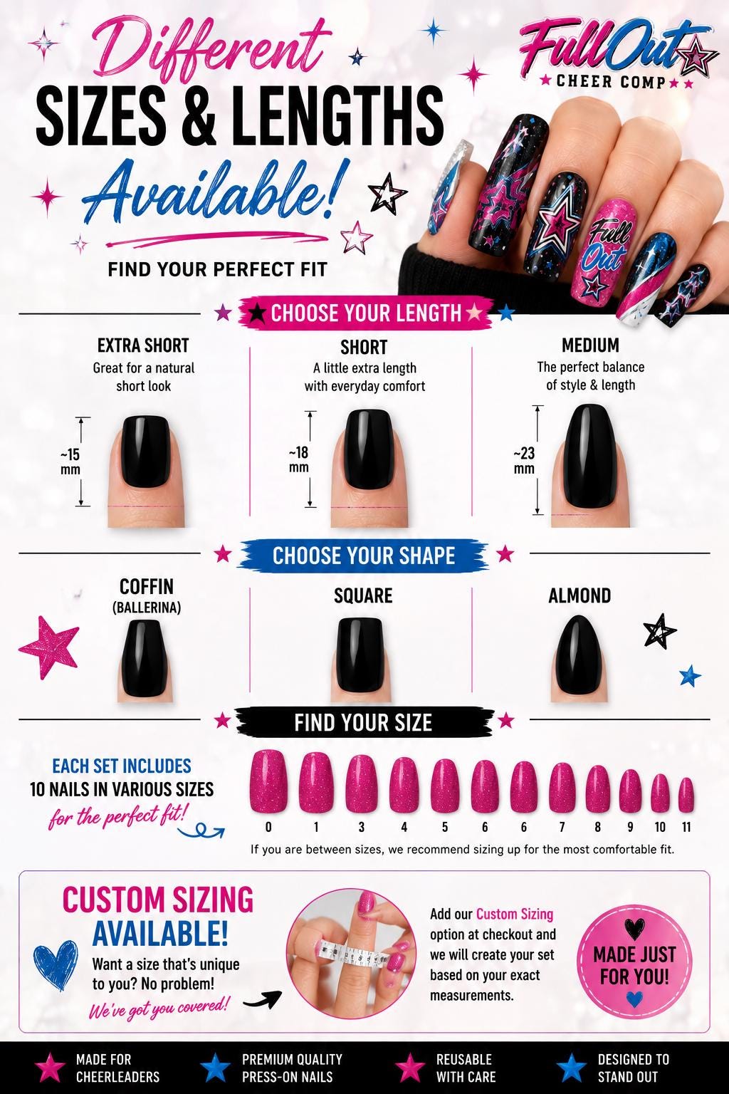 Custom Cheer Coach Nails, Personalized Cheer Coach Gift, Team Color Press On Nails, Cheerleading Coach Gift, Custom Cheer Swag