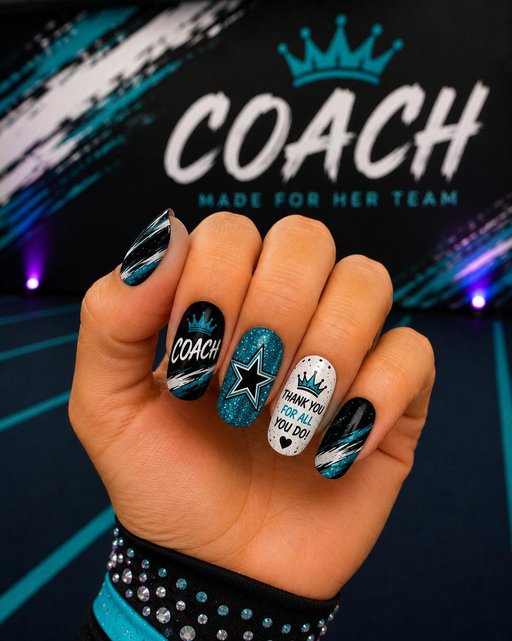 Custom Cheer Coach Nails, Personalized Cheer Coach Gift, Team Color Press On Nails, Cheerleading Coach Gift, Custom Cheer Swag