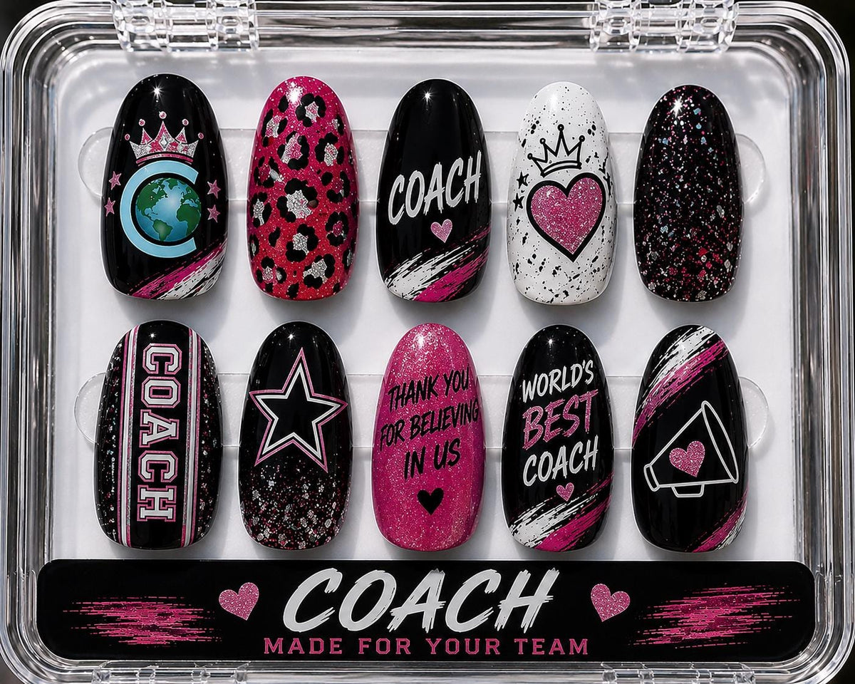 Custom Cheer Coach Nails, Personalized Cheer Coach Gift, Team Color Press On Nails, Cheerleading Coach Gift, Custom Cheer Swag