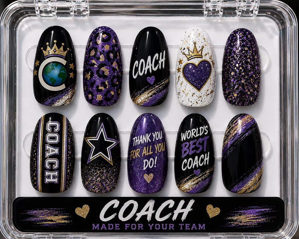 Custom Cheer Coach Nails, Personalized Cheer Coach Gift, Team Color Press On Nails, Cheerleading Coach Gift, Custom Cheer Swag