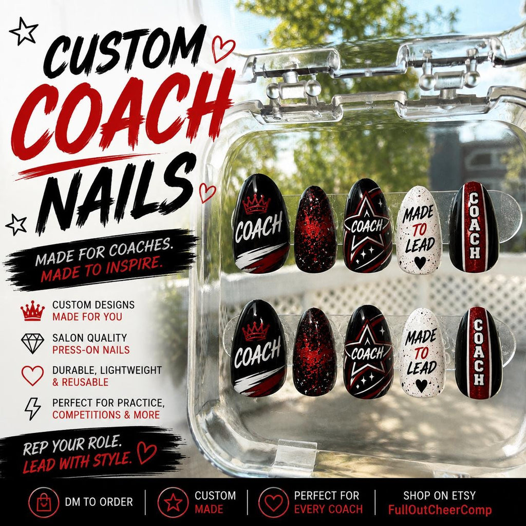 Custom Cheer Coach Nails, Personalized Cheer Coach Gift, Team Color Press On Nails, Cheerleading Coach Gift, Custom Cheer Swag