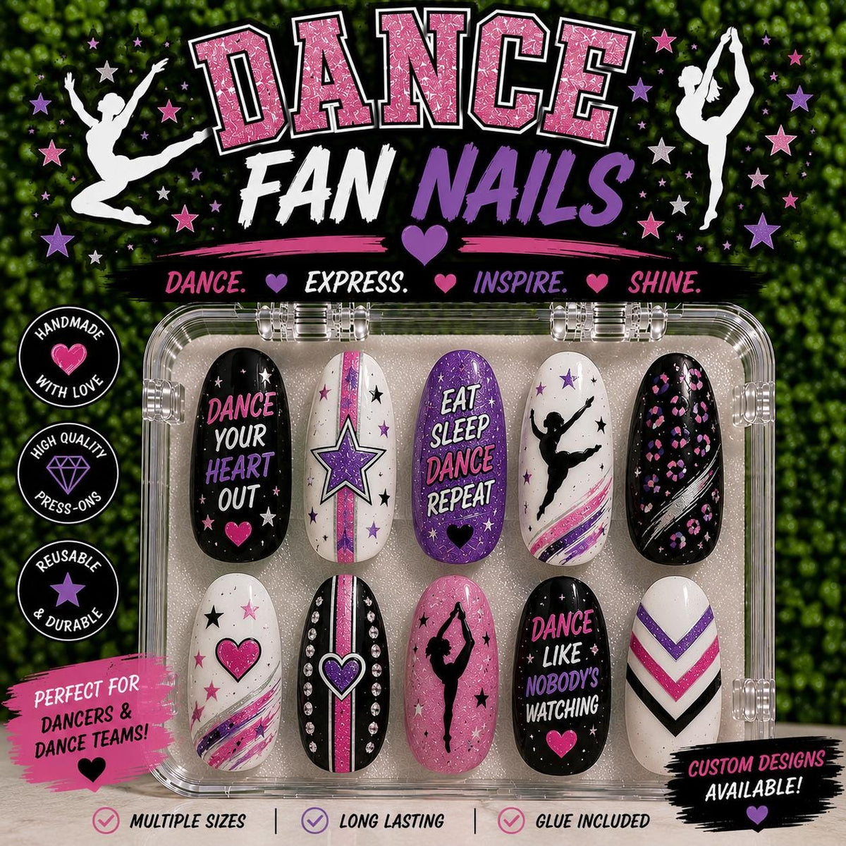 Custom Dance Nails | Personalized Dance Team Press On Nails | Competition Dance Nails | Dancer Gift | Recital Nails | Team Colors