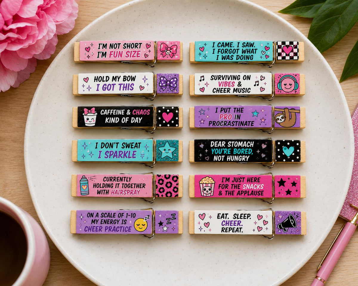 Cheer Clothespins, Funny Cheer Backpack Pins, Cheerleader Gifts, Cheer Competition Pins, Team Gifts, Cheer Bag Accessories