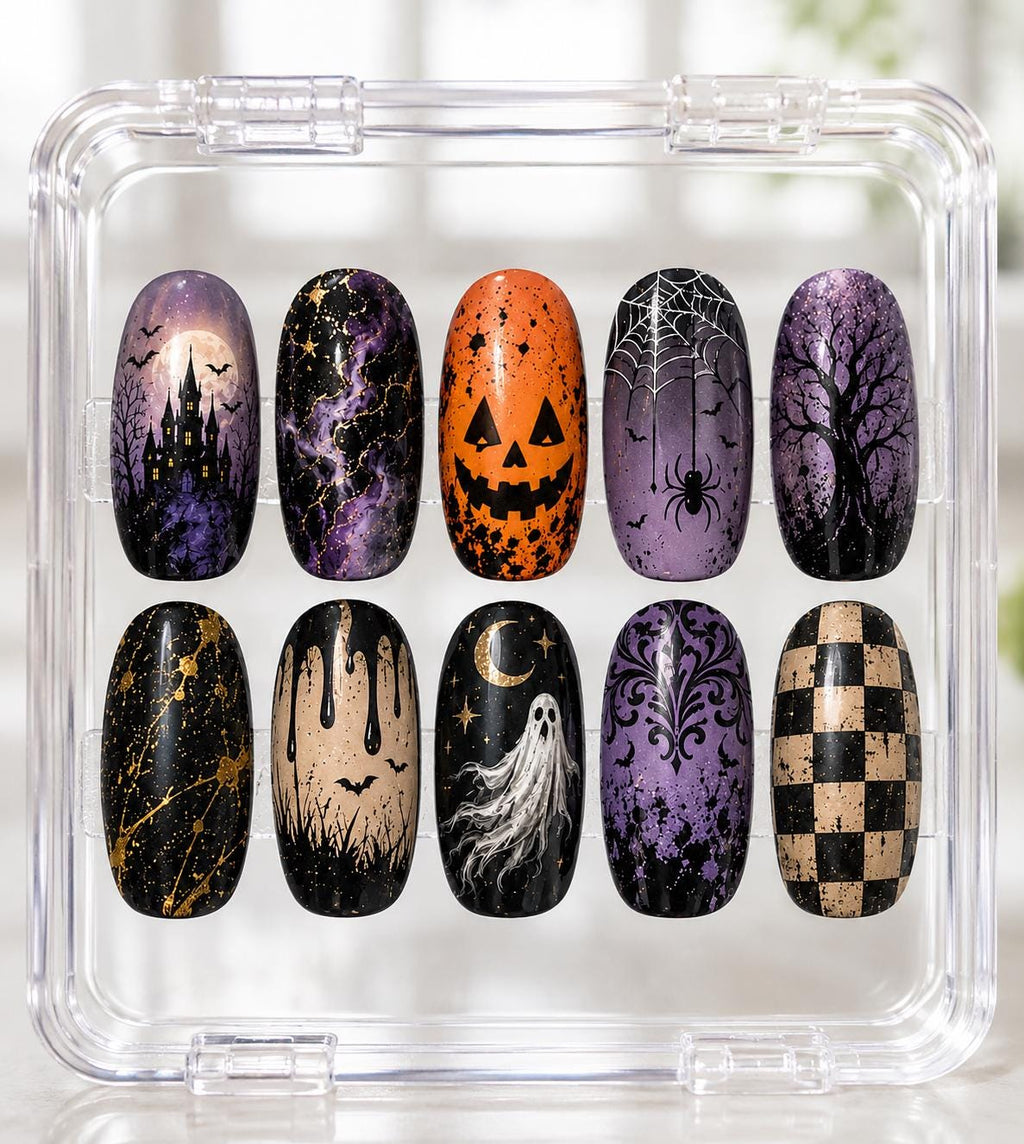 Luxury Halloween Press On Nails, Gothic Halloween Nails, Spooky Nails, Witchy Nails, Haunted House Nails, Halloween Nail Set