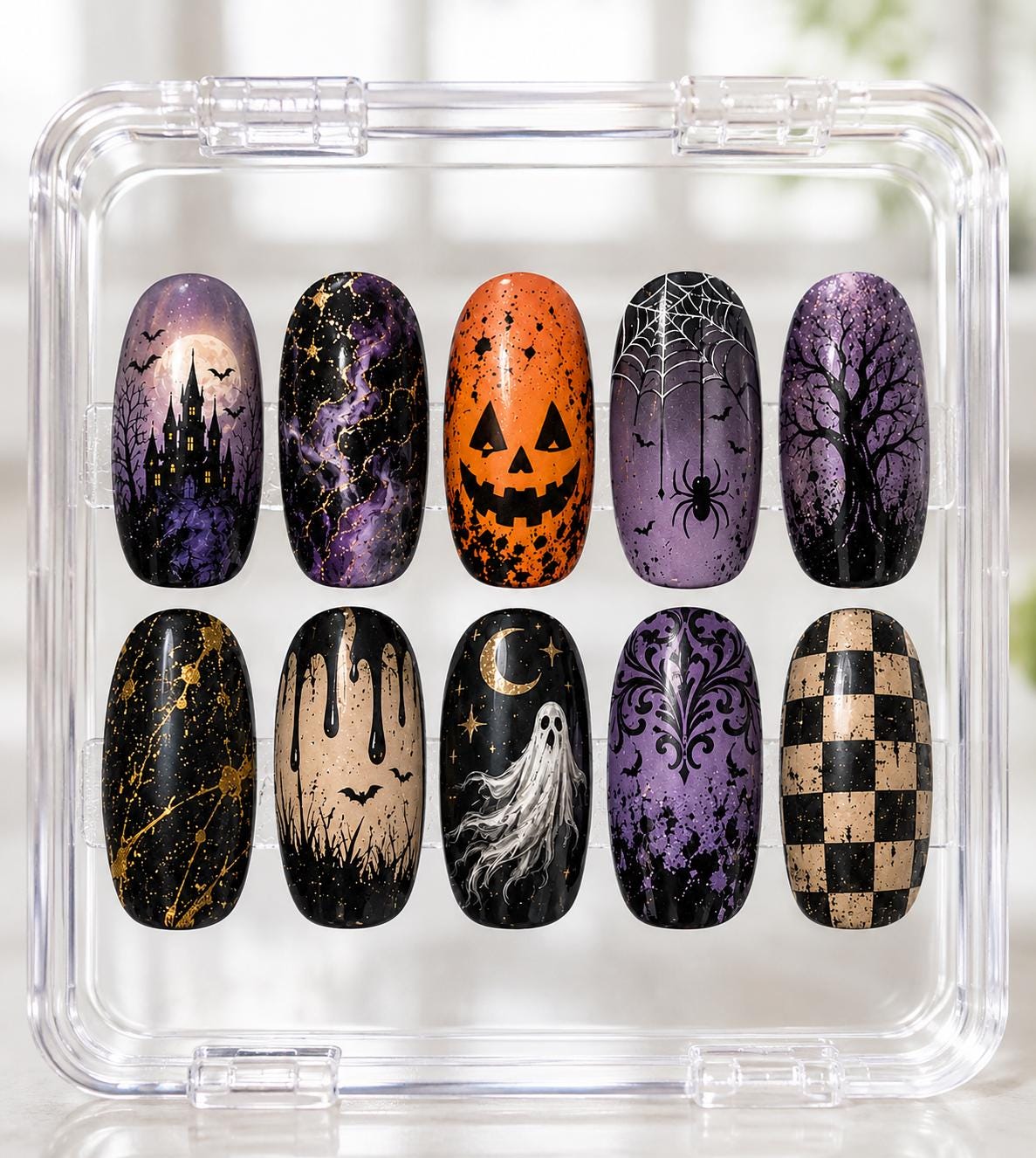 Luxury Halloween Press On Nails, Gothic Halloween Nails, Spooky Nails, Witchy Nails, Haunted House Nails, Halloween Nail Set