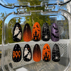 Halloween Press On Nails, Spooky Halloween Nails, Ghost Spider Bat Nails, Orange Black Nails, Cute Halloween Nail Set, Fall Press Ons