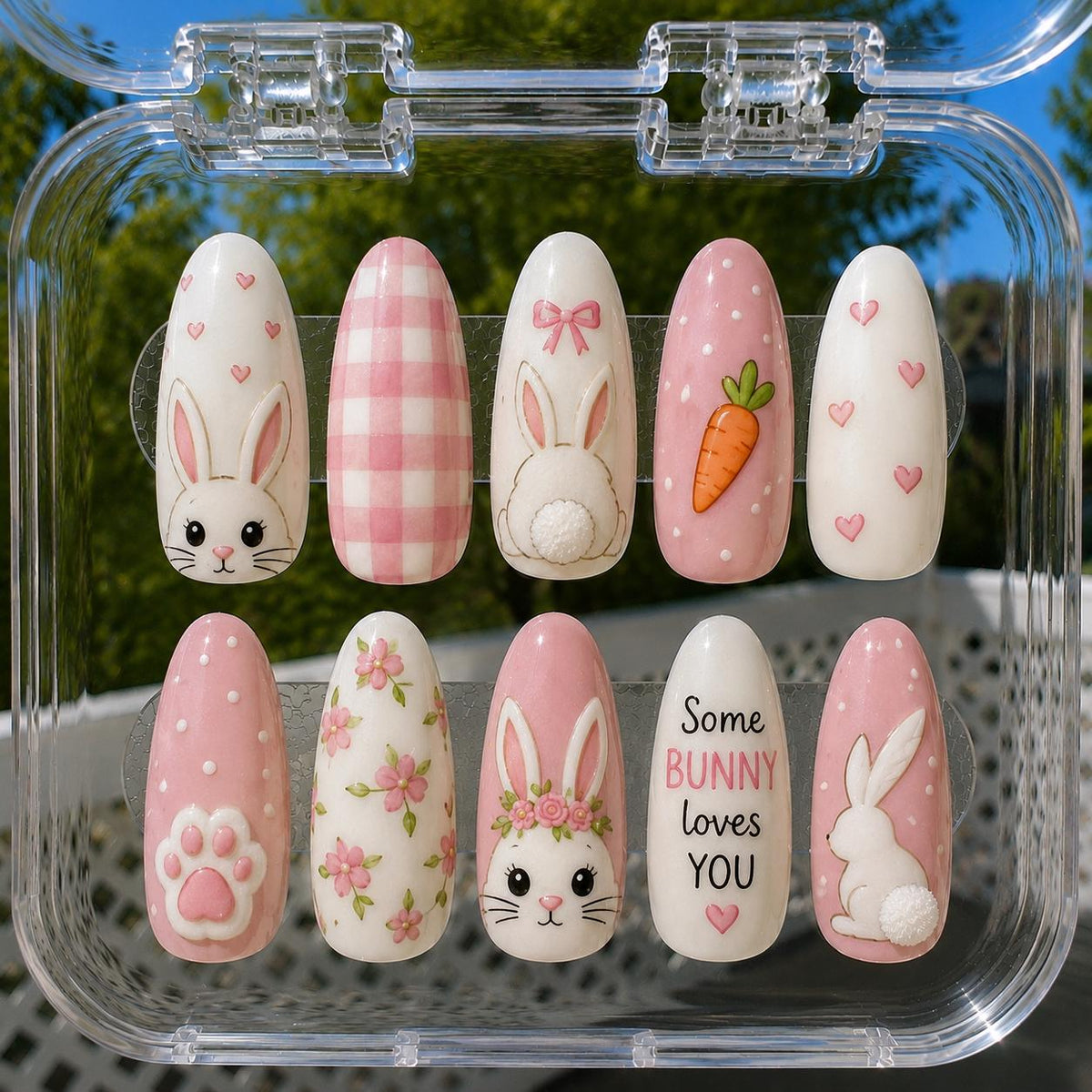 Cute Bunny Press On Nails, Rabbit Nails, Bunny Lover Gift, Farm Animal Nails, Cottagecore Nails, Spring Nail Set, Easter Bunny Nails