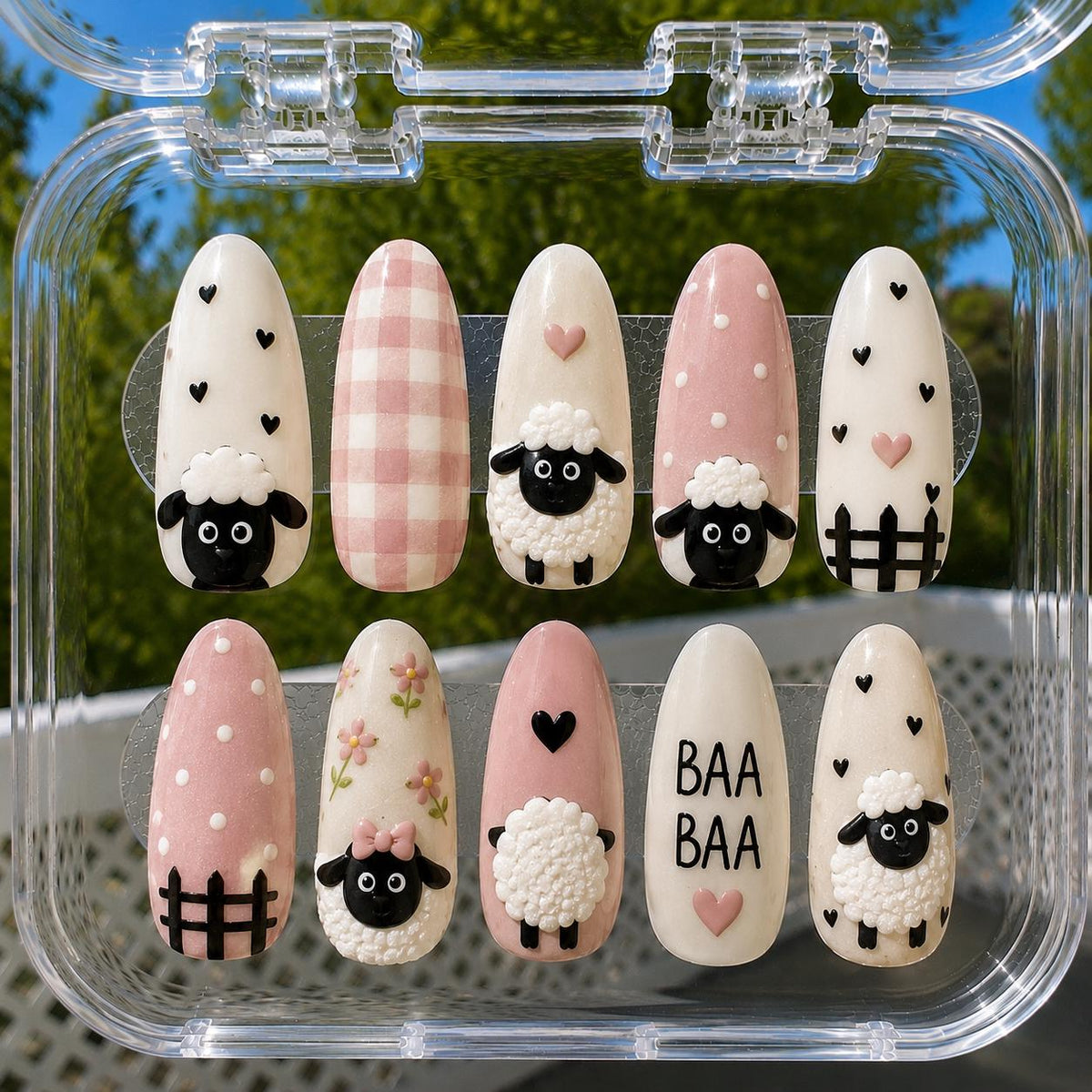 Cute Sheep Press On Nails, Lamb Nails, Sheep Lover Gift, Farm Animal Nails, Cottagecore Nails, Farm Girl Gift, Country Nail Set