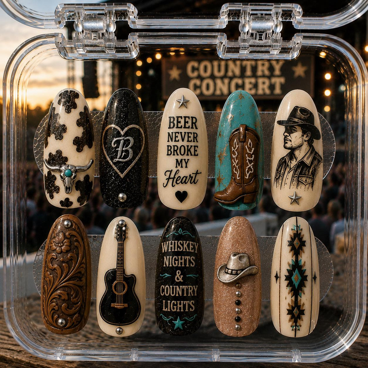 Personalized Country Concert Nails, Custom Country Press On Nails, Western Cowgirl Nails, Concert Nail Set, Custom Cowboy Nails Country Gift