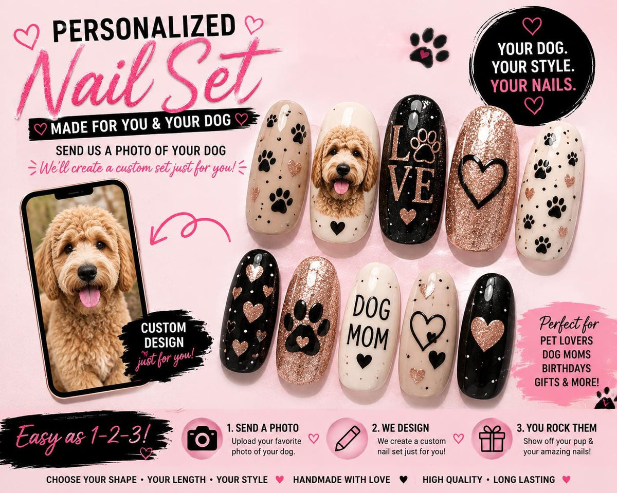 Custom Dog Photo Press On Nails, Personalized Pet Portrait Nails, Dog Mom Gift, Custom Pet Nails, Dog Lover Gift, Photo Nail Set