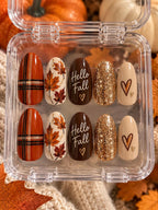 Fall Press On Nails, Autumn Nails, Cozy Fall Nails, Thanksgiving Nails, Pumpkin Season Nails, Fall Nail Set, Custom Press On Nails