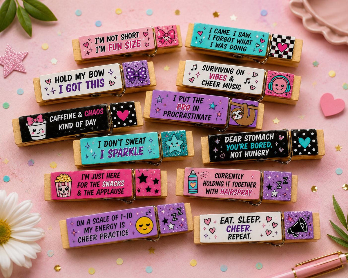 Cheer Clothespins, Funny Cheer Backpack Pins, Cheerleader Gifts, Cheer Competition Pins, Team Gifts, Cheer Bag Accessories