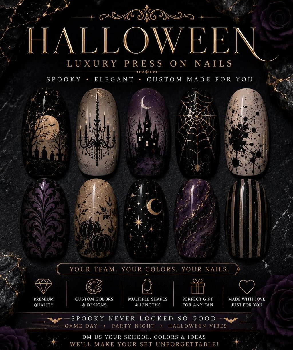 Luxury Halloween Press On Nails, Gothic Halloween Nails, Spooky Nails, Witchy Nails, Haunted House Nails, Halloween Nail Set